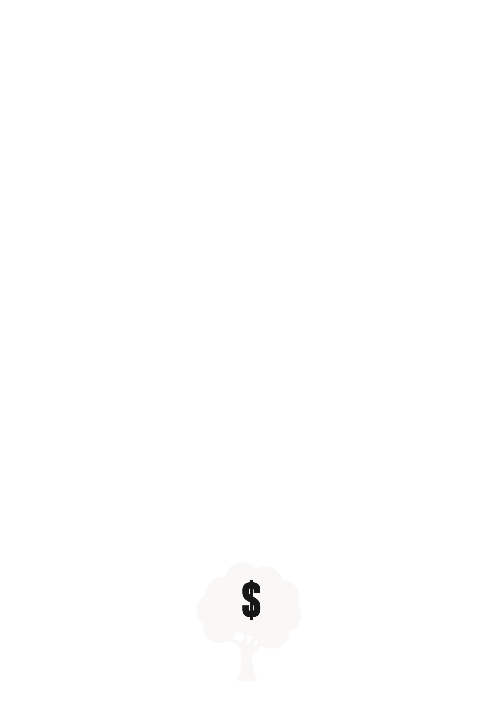 Black and white illustration with two circular arrow symbols pointing in opposite directions surrounding a dollar sign and a tree, representing asset exchange or financial growth.